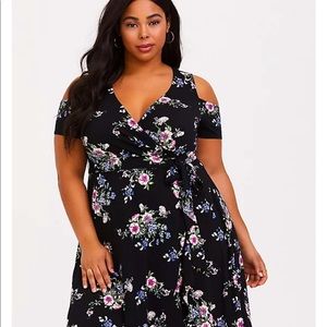 Torrid Black Floral Cold Shoulder Dress